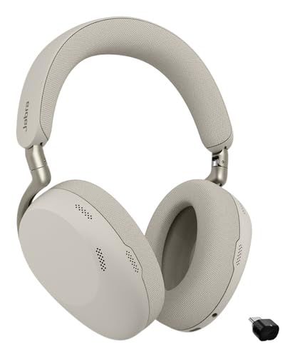 Jabra Evolve3 85 Over-ear Bluetooth headset wireless with microphone for office, USB-C, AI voice call, adaptive active noise cancellation, 25h battery, for meeting apps, warm gray - 38599-989-898