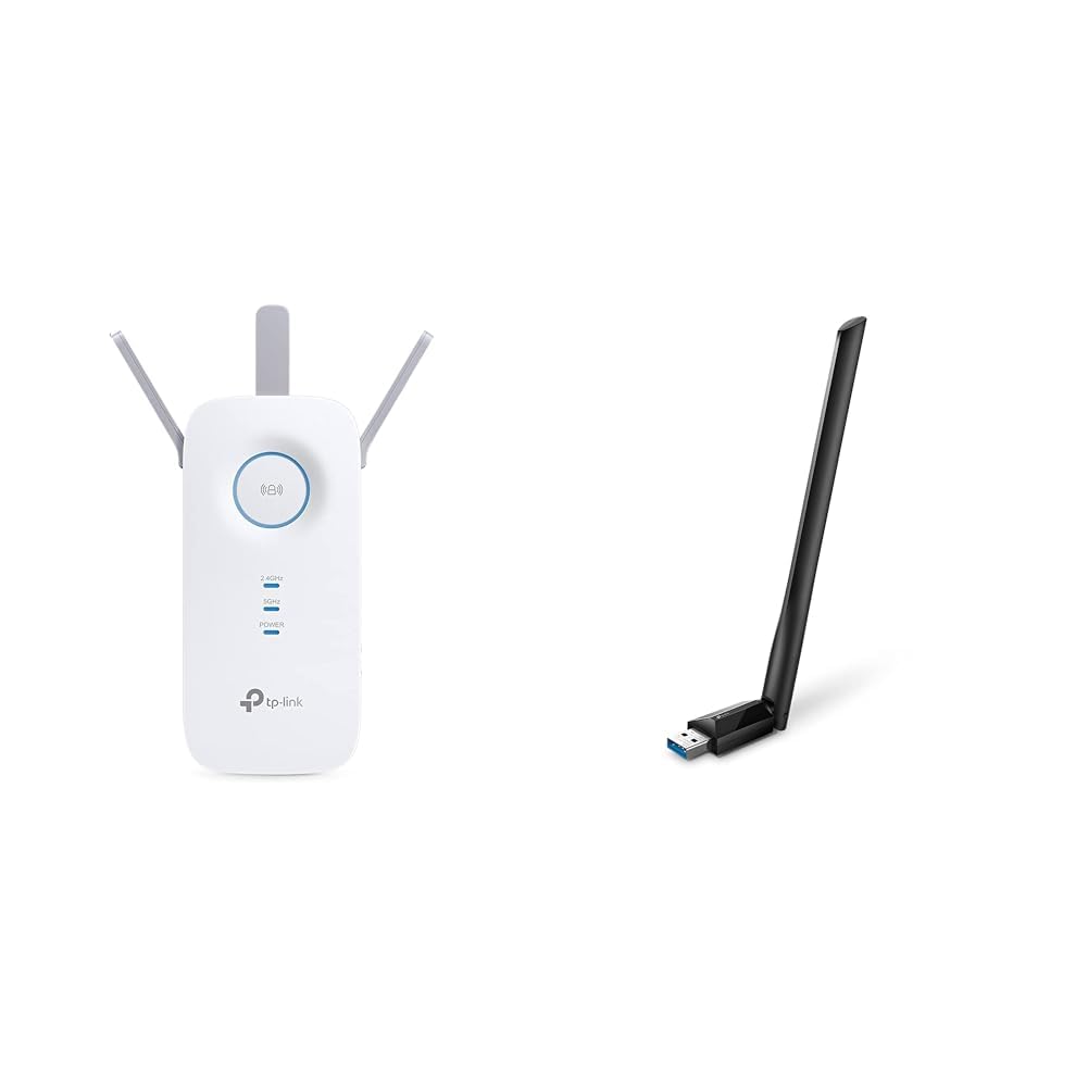 TP-Link RE550 WLAN Amplifier Repeater AC1900 & Archer T3U Plus AC1300 High Gain USB WLAN Stick Adapter with Antennas