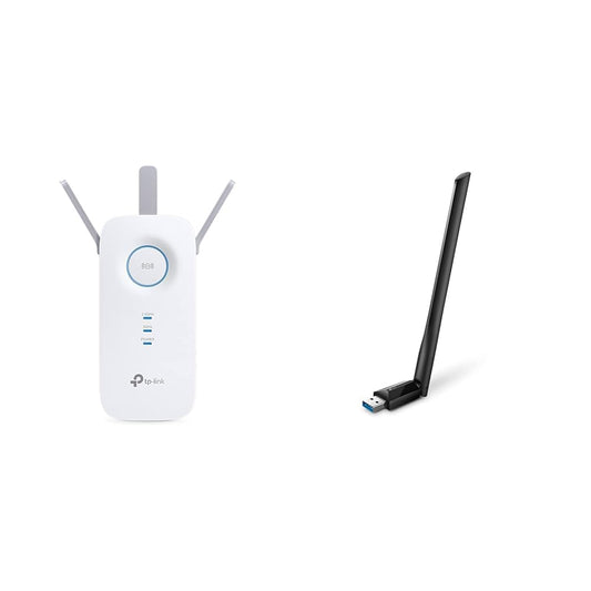 TP-Link RE550 WLAN Amplifier Repeater AC1900 & Archer T3U Plus AC1300 High Gain USB WLAN Stick Adapter with Antennas