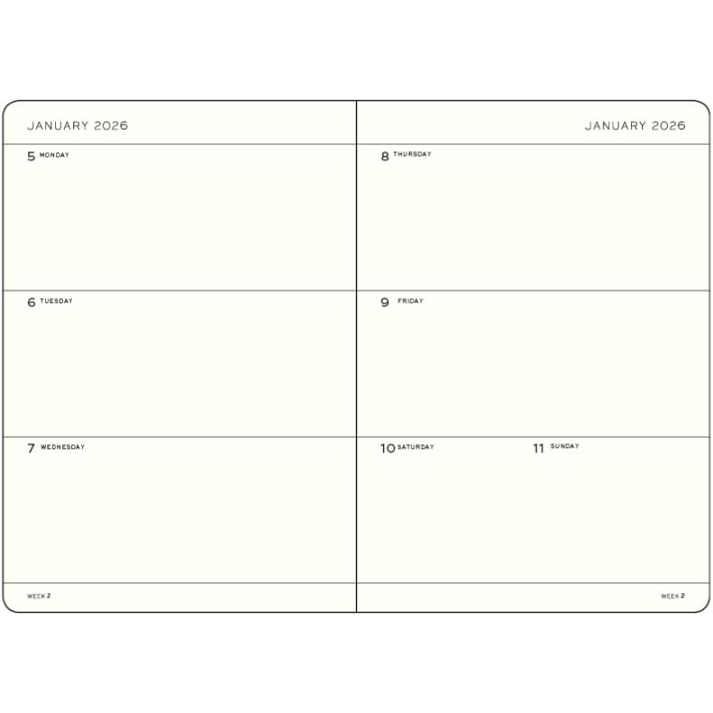 LEUCHTTURM1917 372748 Buzunar pentru calendar săptămânal (A6) 2026, copertă moale, frunză de primăvară, engleză