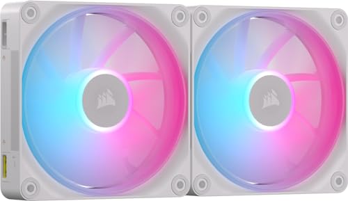 CORSAIR iCUE LINK LX140 RGB 140mm PWM Fan Double Pack – Two Light Rings – Includes iCUE LINK System Hub – CORSAIR AirGuide Technology – White - CO-9051032-WW
