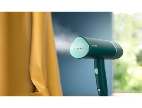 Philips 3000 Series Portable Steamer - 1000W, 20g/min Steam Pressure, Removable 120ml Water Tank, Metal Steam Plate, Includes Storage Bag, 660g Lightweight, Dark Green (STH3020/70)