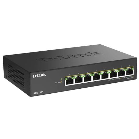 D-Link DMS-108P 8-Port Multi-Gigabit Unmanaged PoE Switch - 2.5GbE, 230W PoE Budget, 802.3af/at/bt, Fanless, Plug & Play, Metal Housing, IGMP Snooping, QoS, Green Ethernet - DMS-108P/E