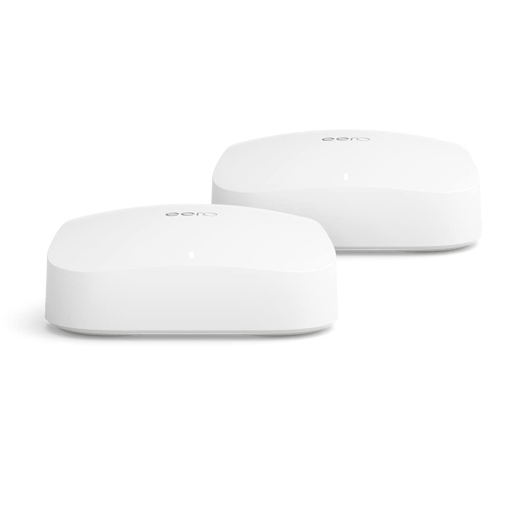 Amazon eero Pro 6E Mesh WiFi Router | 2.5Gbps Ethernet | Up to 380 m² coverage | For connections to over 100 devices | Ideal for streaming, work and gaming | Double pack | 2022 - S010001