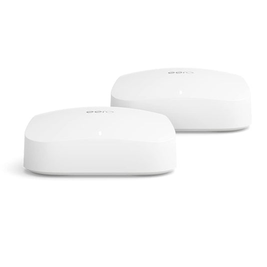 Amazon eero Pro 6E Mesh WiFi Router | 2.5Gbps Ethernet | Up to 380 m² coverage | For connections to over 100 devices | Ideal for streaming, work and gaming | Double pack | 2022 - S010001
