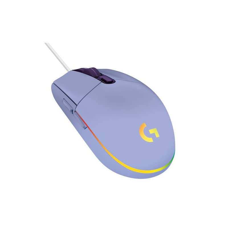 Logitech G203 gaming mouse with customizable LIGHTSYNC RGB lighting, 6 programmable buttons, gaming-ready sensor, 8,000 DPI tracking, light weight - purple - 910-005853