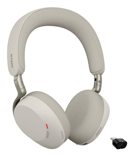 Jabra Evolve3 75 on-ear Bluetooth headset wireless with microphone for office, USB-C, AI voice call, advanced active noise cancellation, 22h battery, MS Teams certified, warm gray - 37599-999-898