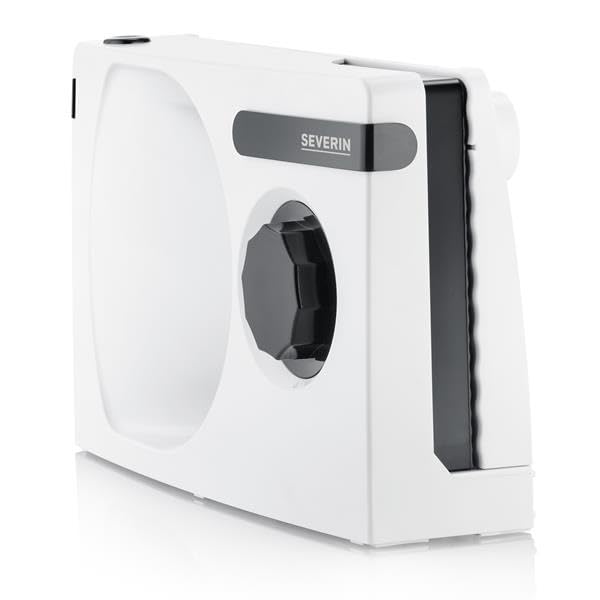 Severin all-purpose slicer for bread, cold cuts or cheese, bread slicer with infinitely adjustable cutting thickness, slicer with finger protection, white-black, AS 3912
