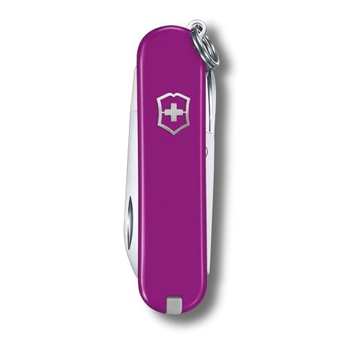 Victorinox Swiss Army Knife, Small, Classic SD, Multitool, Swiss Army Knife, Gift, 7 Functions, Blade, Nail File, Purple - 0.6223.52G