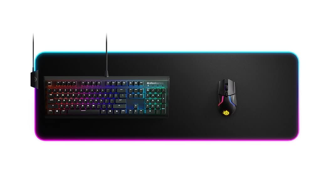 SteelSeries QcK Prism Cloth XL - Mauspad de gaming – iluminare RGB în 2 zone – dimensiune XL (900mm x 300mm x 2mm) - 63826