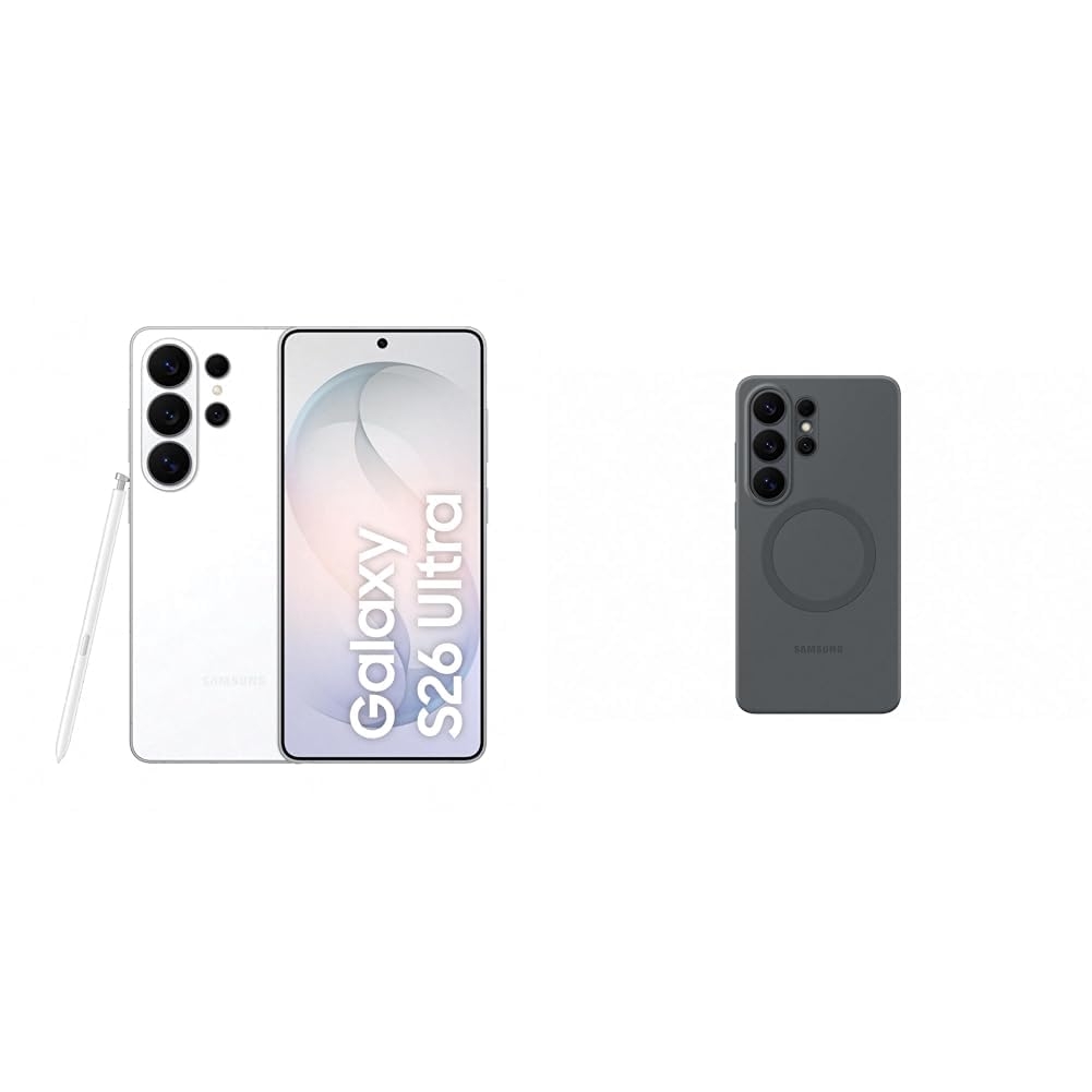 Samsung Galaxy S26 Ultra AI smartphone with Galaxy AI, no contract, Android, privacy display, 12 GB RAM, 256 GB storage, white, 3 year manufacturer's warranty, including silicone magnet case - F-MS948BLBGAMZ