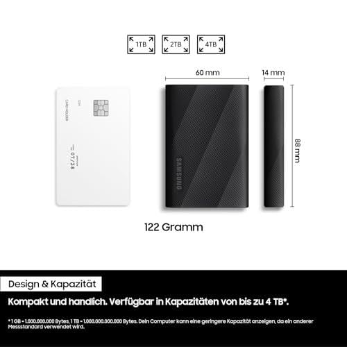 Samsung Portable SSD T9, 2 TB, 2,000 MB/s read, 2,000 MB/s write, USB 3.2 Gen.2x2, external hard drive for professional users, compatible with Mac, PC, smartphone, and 12K cameras, MU-PG2T0B/EU