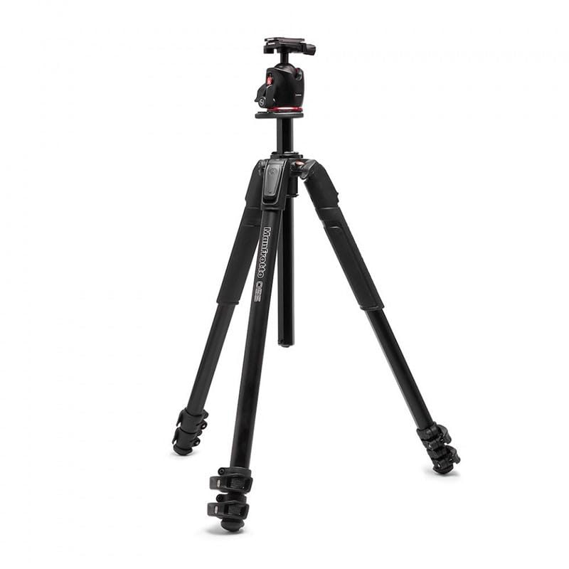 Manfrotto 055XPRO AS, trepied din aluminiu cu 3 segmente, kit cu cap de bilă XPRO, coloană de 90 de grade, capacitate de încărcare de 15 kg, placă Arca-Swiss, pentru DSLR/cameră mirrorless, trepied pentru cameră, trepied foto - MK055XPRO3-Q6T