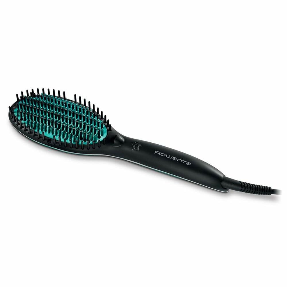 Rowenta Powerstraight Straightening Brush, CF5820, Suitable for All Hair Types, Triple Action Smoothing, Radiant Shine, Adjustable Temperatures, Protected Hair, 1.8 m, Black & Green, 1 Piece (1 Pack)