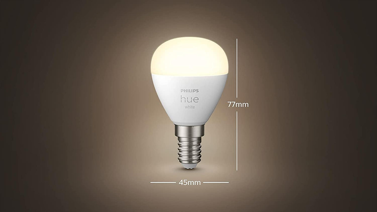Philips Hue White E14 Luster 2 × 470 lm, dimmable, warm white light, controllable via app, compatible with Amazon Alexa, pack of 2 - 929002440604