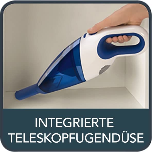 Rowenta Cordless Handheld Vacuum Cleaner Extenso Cyclonic 4.8V, 375 ml dust capacity, with brush attachment, operating time 11 min, ergonomic handle, easy cleaning, blue/white, AC4461 - AC446101