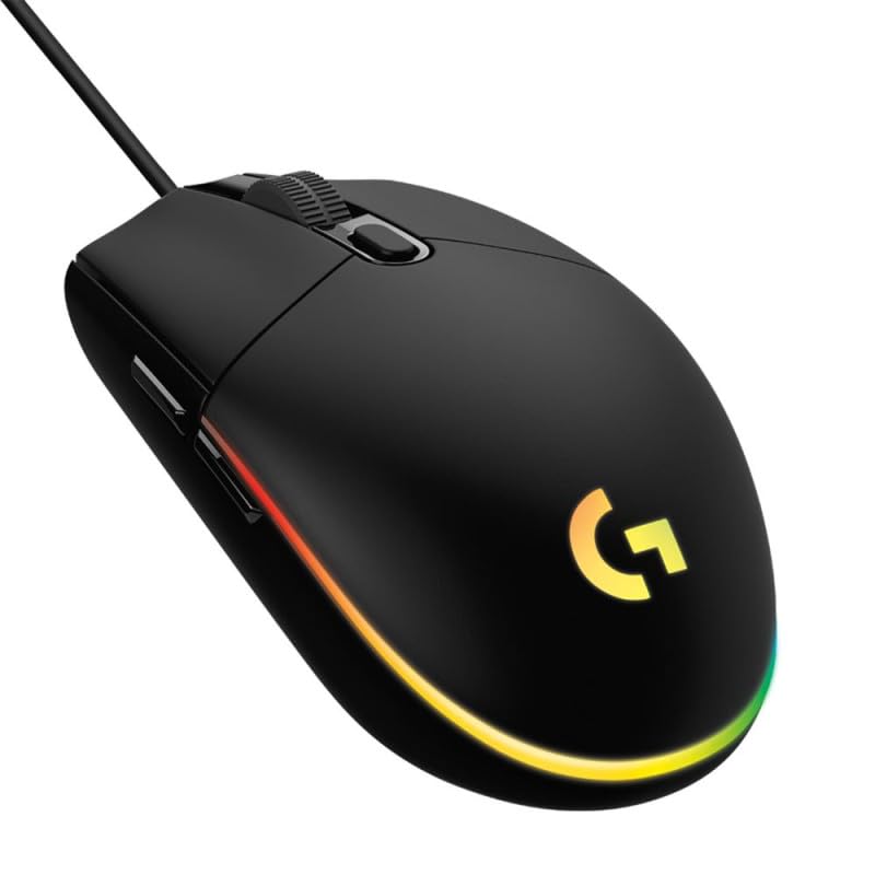 Logitech G203 gaming mouse with customizable LIGHTSYNC RGB lighting, 6 programmable buttons, gaming-ready sensor, 8,000 DPI tracking, light weight - black - 910-005796