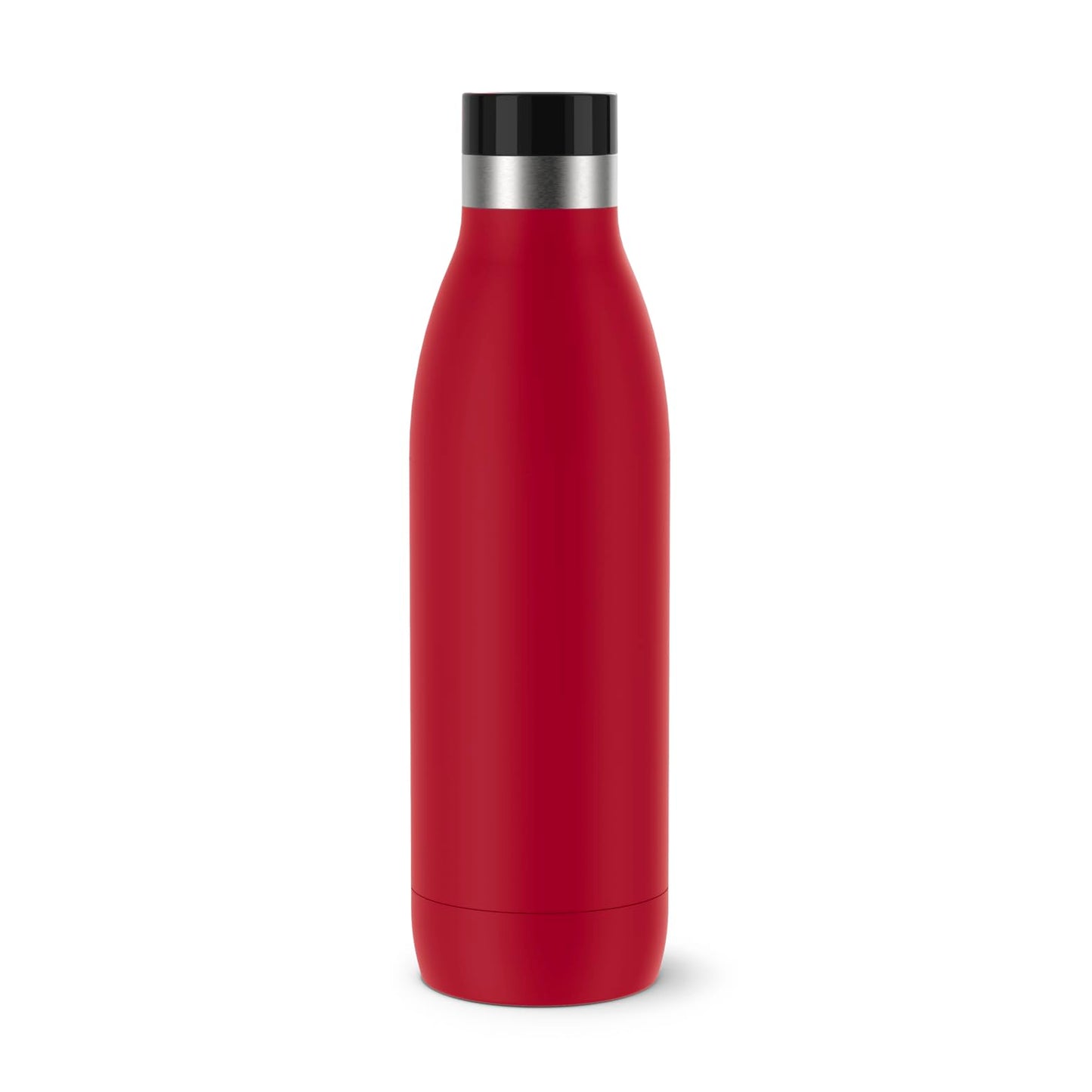 Emsa Bludrop drinking bottle, 0.7 liters, 100% leak-proof, quick-press closure, ergonomic 360° drinking pleasure, warm for 12 hours, cool for 24 hours, easy to clean, stainless steel, powder coating, dark red, N31129 - N3112900