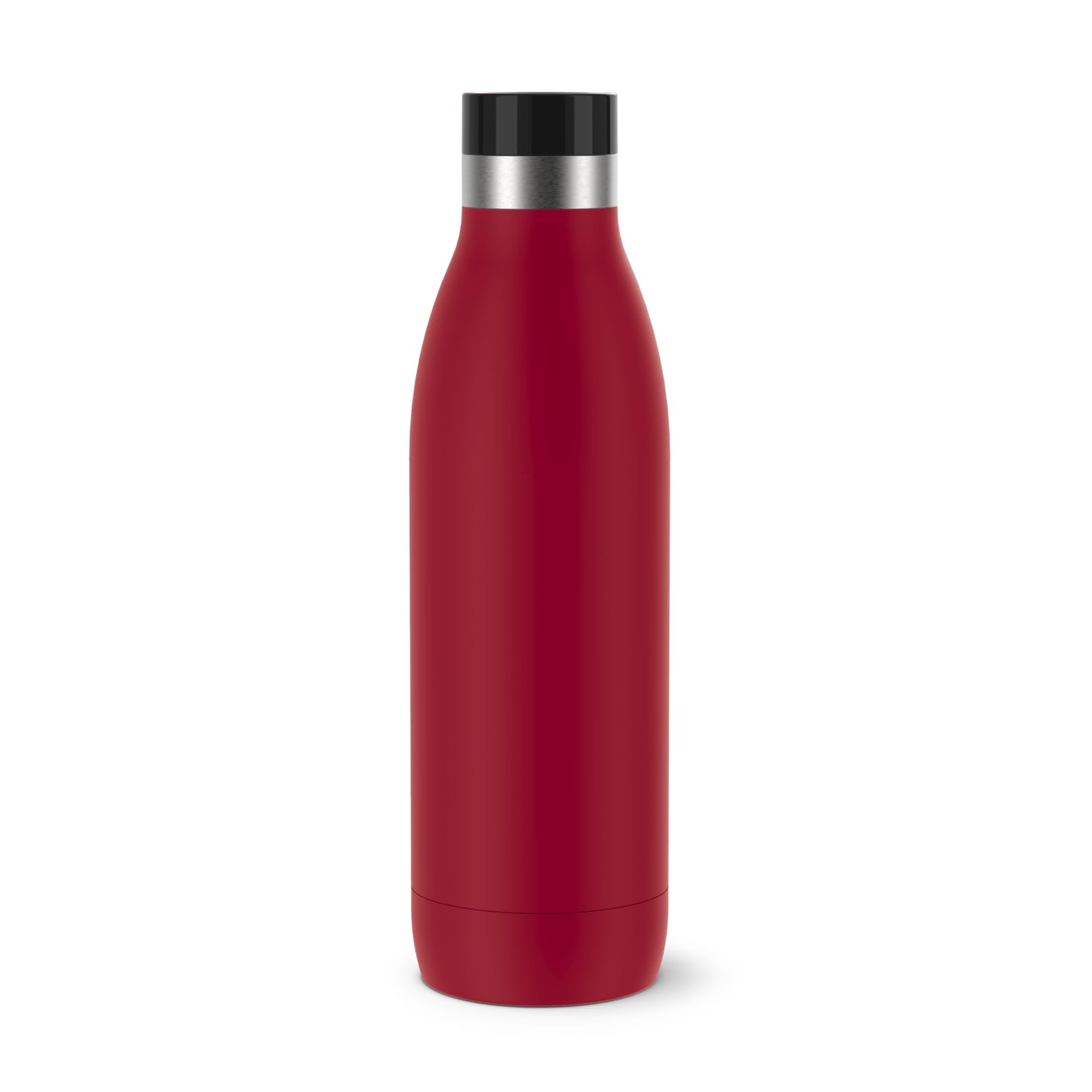 Sticlă de băut Emsa Bludrop, 0,7 litri, 100% etanșă, închidere rapidă prin presare, plăcere ergonomică de a bea la 360°, caldă timp de 12 ore, rece timp de 24 de ore, ușor de curățat, oțel inoxidabil, acoperire cu pulbere, roșu închis, N31129 - N3112900