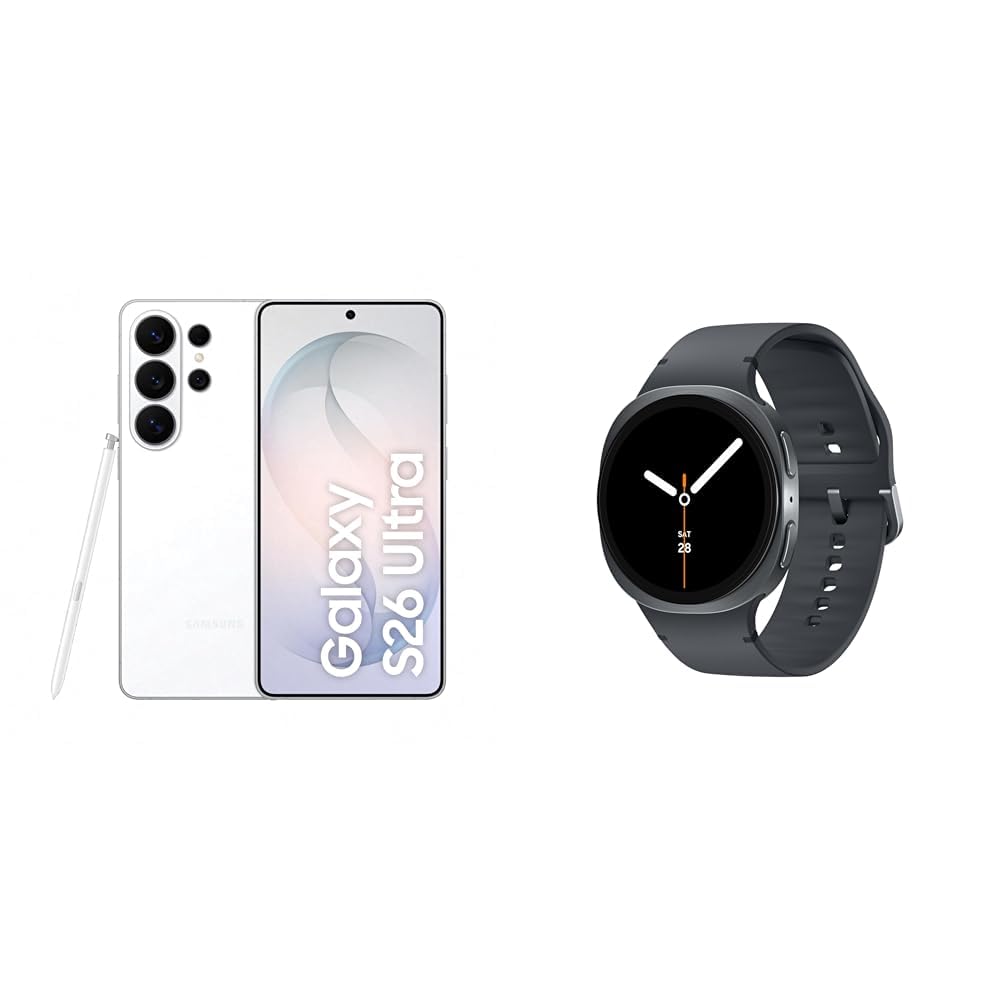 Samsung Galaxy S26 Ultra AI smartphone with Galaxy AI, no contract, Android, privacy display, 12 GB RAM, 512 GB storage, white, 3 year manufacturer's warranty, incl. Galaxy Watch8 40mm black - F-MS948BLBGAMZ