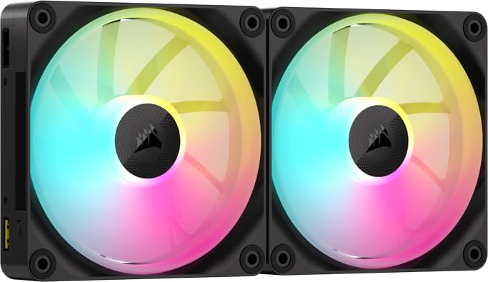 CORSAIR iCUE LINK LX140 RGB ventilator de 140mm PWM, pachet dublu – Două benzi de lumină – Inclus hub-ul sistemului iCUE LINK – Tehnologia CORSAIR AirGuide – Negru - CO-9051028-WW