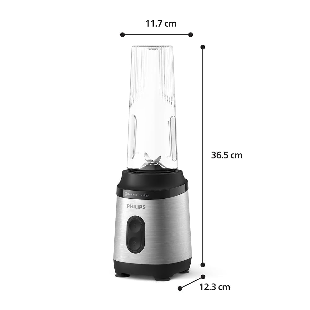 Philips Blend & Go 3000 Series Mini Smoothie Blender - 350W, 0.6L cup, 4-star removable blade, 2 speeds, dishwasher safe, ProBlend technology, compact, silver (HR2671/00)