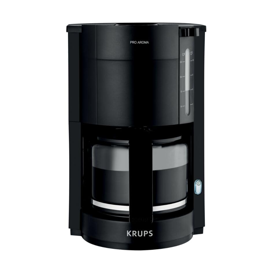 Krups F30908 ProAroma filter coffee machine with glass jug, 1.25L capacity, 10-15 cups, 1050W, black
