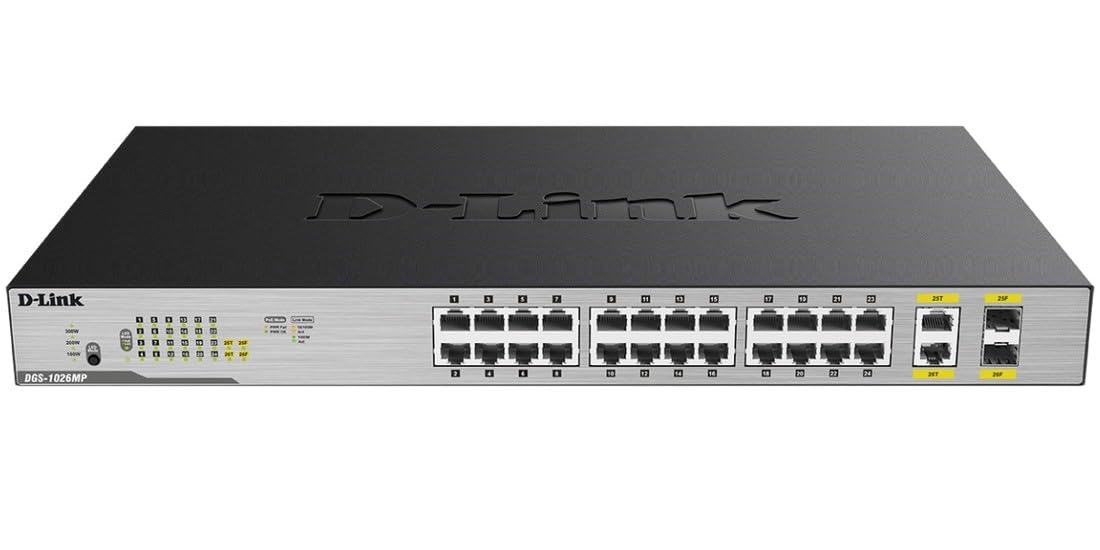 D-Link DGS-1026MP Layer2 PoE+ Gigabit Switch (26 ports, including 24 x 10/100/1000 Mbit/s PoE ports and 2 Gigabit Combo Uplink ports)