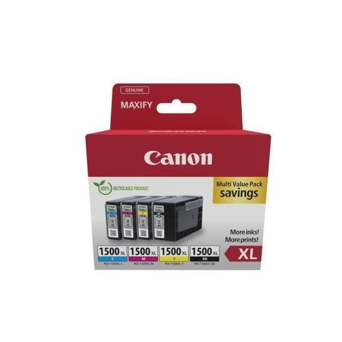 Canon PGI-1500 XL C M Y BK Advantage Pack 4 Ink Cartridges with larger range XL (Black, Cyan, Magenta, Yellow) Original [Recyclable cardboard packaging 2024] - 9182B010