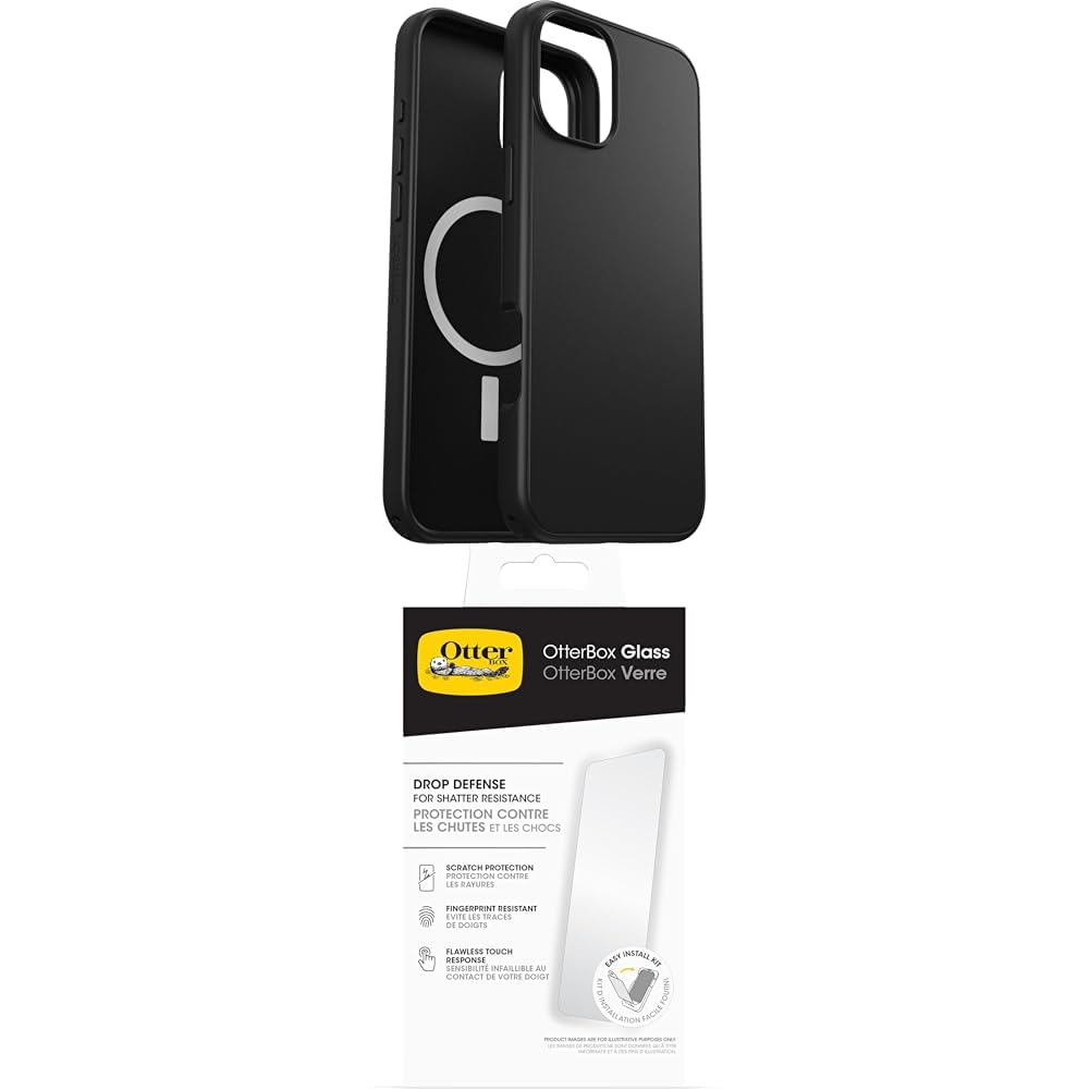 OtterBox Symmetry Series MagSafe Case for iPhone 16 Plus, Shockproof Drop Proof Slim Protective Case Black with Premium Glass Screen Protector - 77-93081
