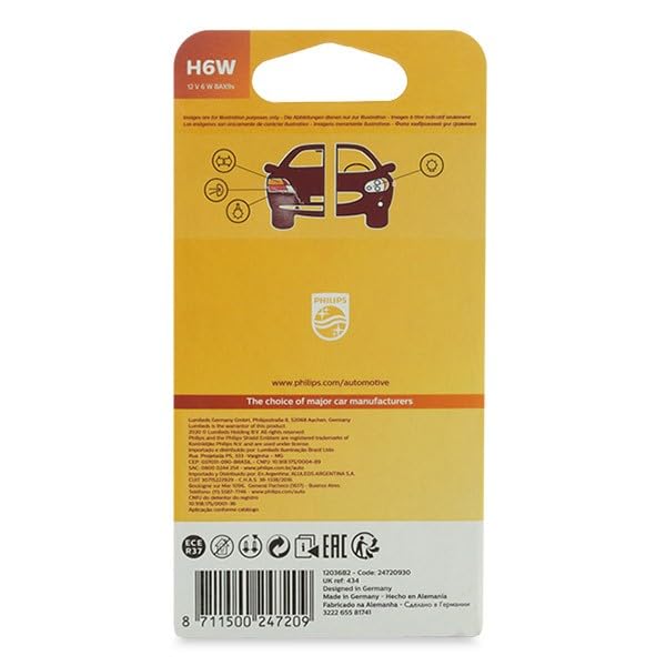 Philips 12036B2 Vision H6W signal lamp, blister pack of 2, 13.50x9.50x13.50