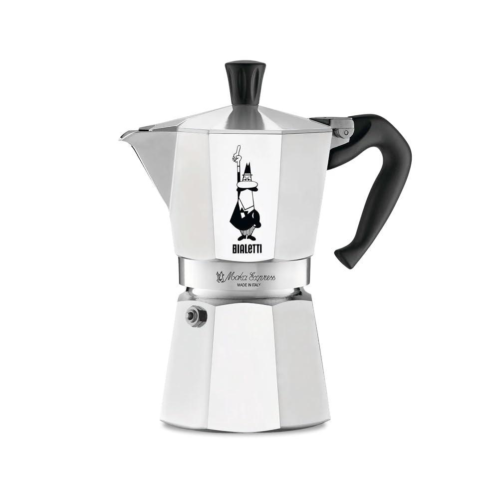 Bialetti Moka Express Iconic Stovetop Espresso Machine, Aluminum, 270ml, Silver/Black - 6800