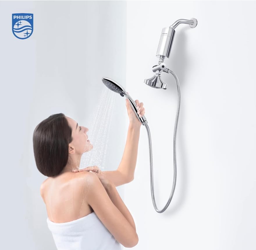 Philips Water Inline Shower Filter with 1 Replacement Cartridge - 50,000L Capacity, Reduces Chlorine by up to 99%, Fits All Standard Hoses and Fittings, Chrome - AWP1775CH/10