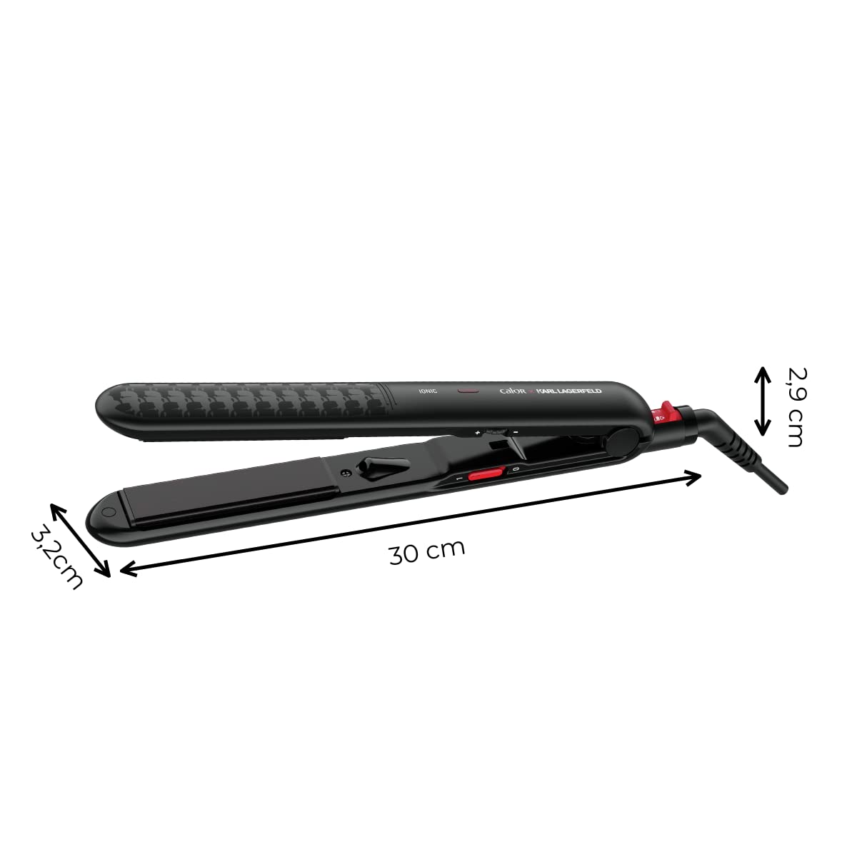 Rowenta Optiliss Ionic SF323L hair straightener with ceramic coating for smooth hair, 10 temperature settings up to 230 degrees, efficient straightening, heats up in 30 seconds, curls and waves, black.