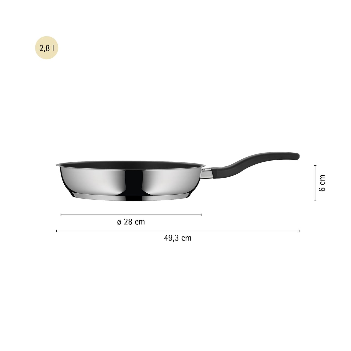 WMF Devil frying pan coated 28 cm, stainless steel pan induction, non-stick coating, low-fat frying, oven safe up to 70 degrees, suitable for all types of stoves, plastic handle - 733686299