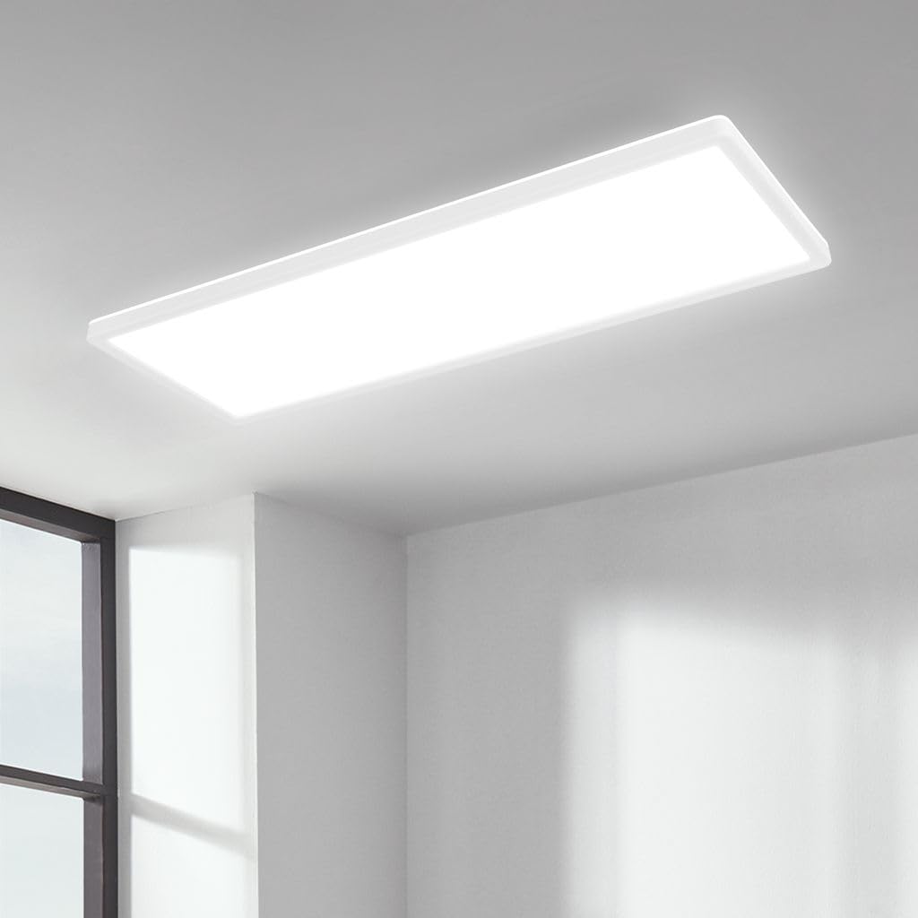 BRILONER - LED ceiling lamp with indirect light, 58cm, 22W, 3,000lm, flat, neutral white light color, lamp, ceiling light, living room lamp, LED panel, kitchen lamp, living room light, 58x20x3 cm, white - 7402-416