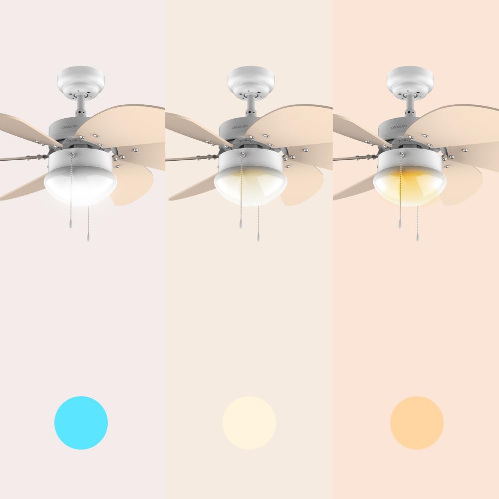 Cecotec ceiling fan EnergySilence 3600 Vision SunLight, 50 W, diameter 92 cm, lamp, 3 speeds, 6 reversible blades, summer/winter function, pull switch, white/yellow - 05963