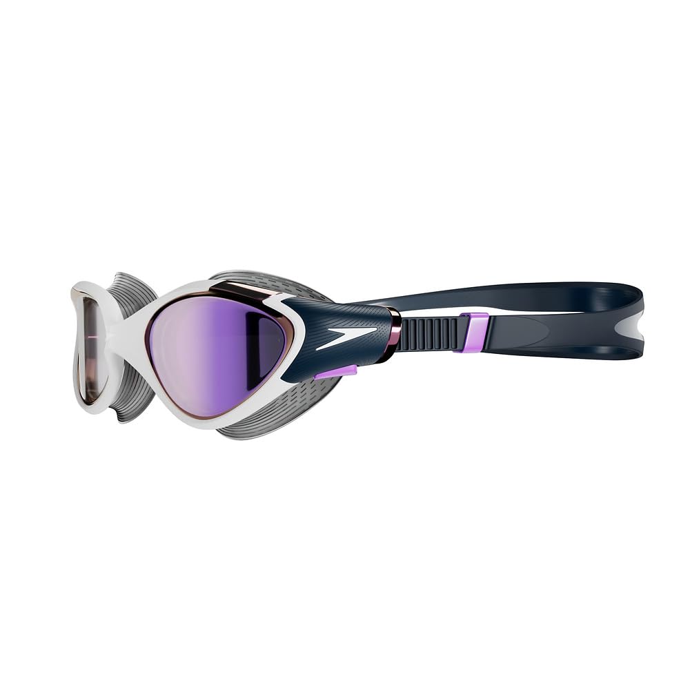 Speedo Women's Biofuse 2.0 Mirrored Swim Goggles | Designed for Women | Patented Adjustment Mechanism | Anti-Fog | Waterproof | Comfortable Fit White/True Navy/Sweet Purple One Size - 8-003775