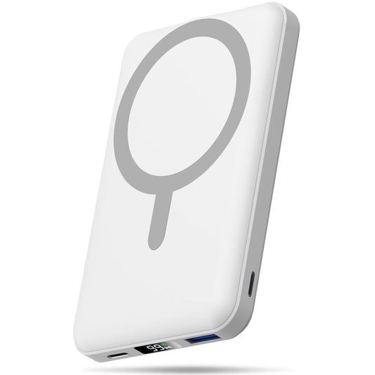 AOGUERBE for MagSafe Wireless Power Bank, Magnetic Power Bank 10000mAh with USB C in&Out, 22.5W Fast Charging Battery Pack Inductive Charging for iPhone 17/16/15/14/13/12/11/Pro/Plus/Pro Max Series (White) - KT-D003