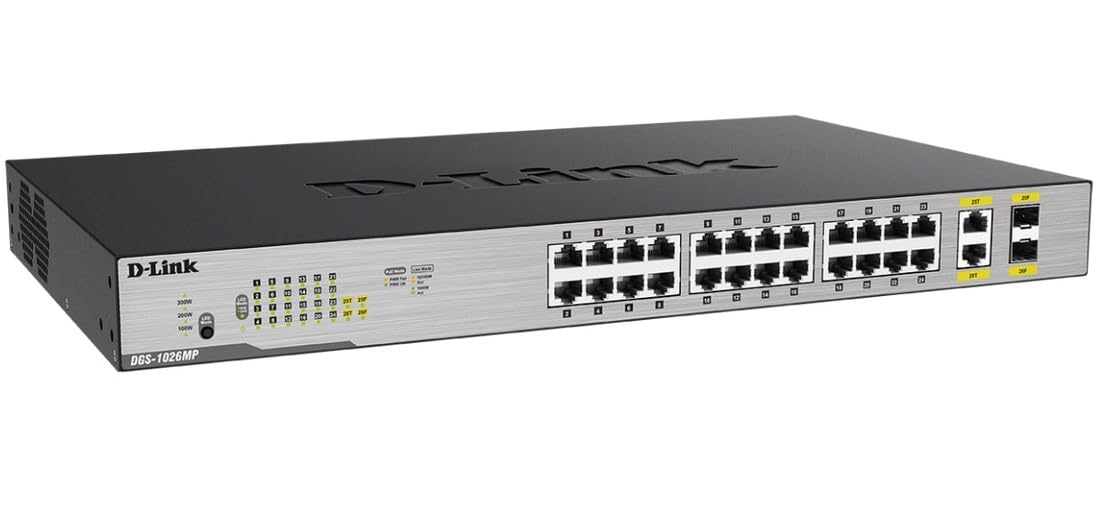 D-Link DGS-1026MP Layer2 PoE+ Gigabit Switch (26 ports, including 24 x 10/100/1000 Mbit/s PoE ports and 2 Gigabit Combo Uplink ports)