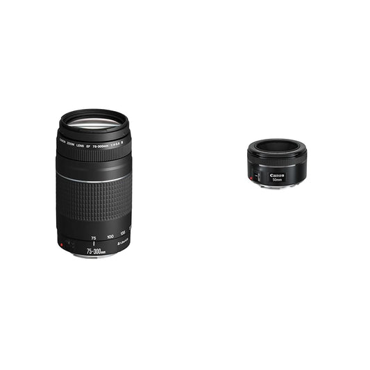 Canon EF 75-300mm F4.0-5.6 III zoom lens (58mm filter thread) black & EF 50mm F1.8 STM lens (58mm filter thread) black - 6473A003[AA]