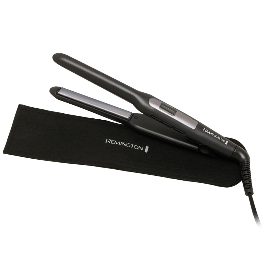 Remington straightening iron [extra narrow plates: for short hair, pixies, bangs, beard & small curls] hair straightener (Ultra-Pro ceramic coating, LCD display, 150-230°C) beard straightener S5515