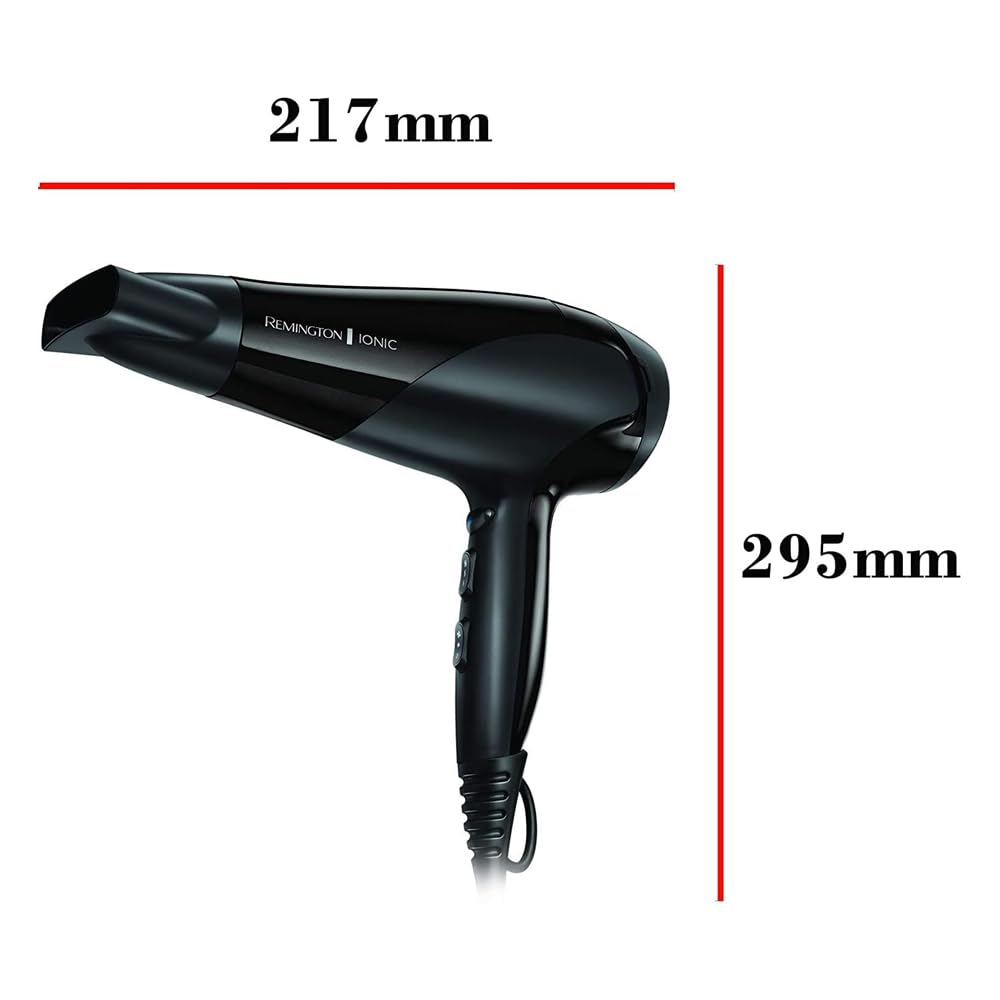 Remington Hair Dryer Ions [lightweight, diffuser & styling nozzle] black (2200W, ceramic ions: gentle styling & even heat distribution, 3 heat & 2 separate fan speeds + cool shot) D3198 - 45711560100