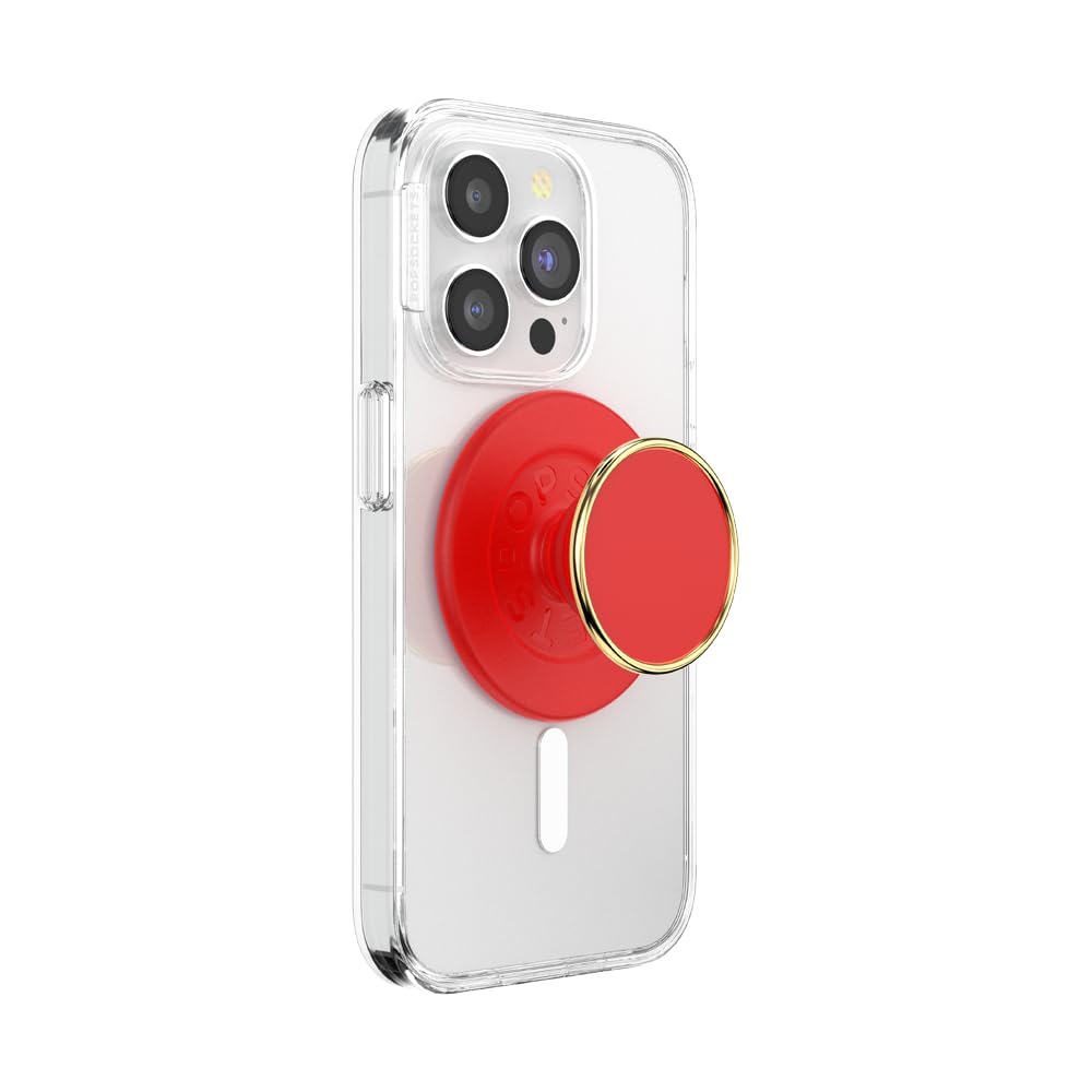 PopSockets Phone Grip for MagSafe with Kickstand, Magnetic Stand, Swappable Top, Secure Hold for iPhone MagSafe Cases, Phone & Tablet Grip - Enamel Rosso - 807285