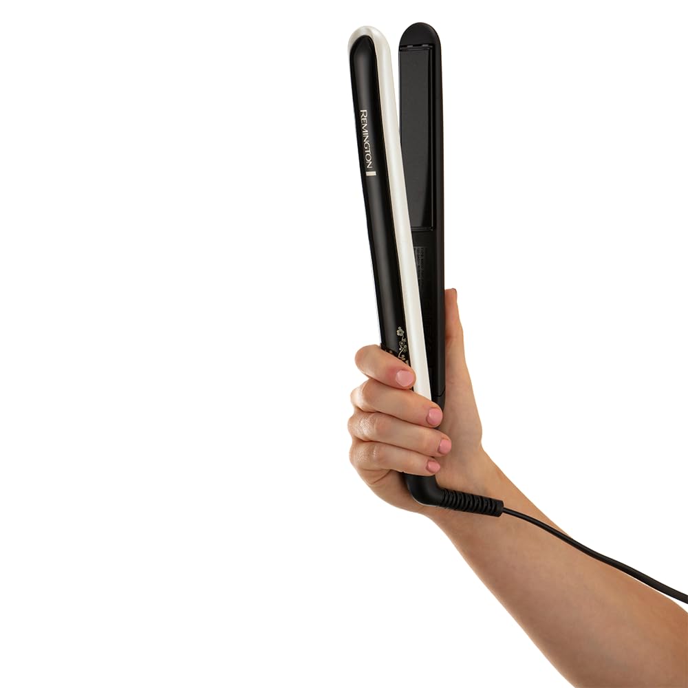Remington Straightener [Test Winner] Pearl (high-quality ceramic coating with real pearls for even heat distribution) LCD display, 150-235°C, including storage bag, hair straightener S9501