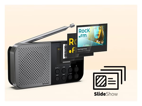 SHARP DR-P520(GY) Osaka Portable Digital Radio - DAB+, DAB, FM Radio with BestTune, 120 Memory Slots, Rechargeable Battery, USB-C Charging, Slideshow Function, Compact Handheld Design - Gray