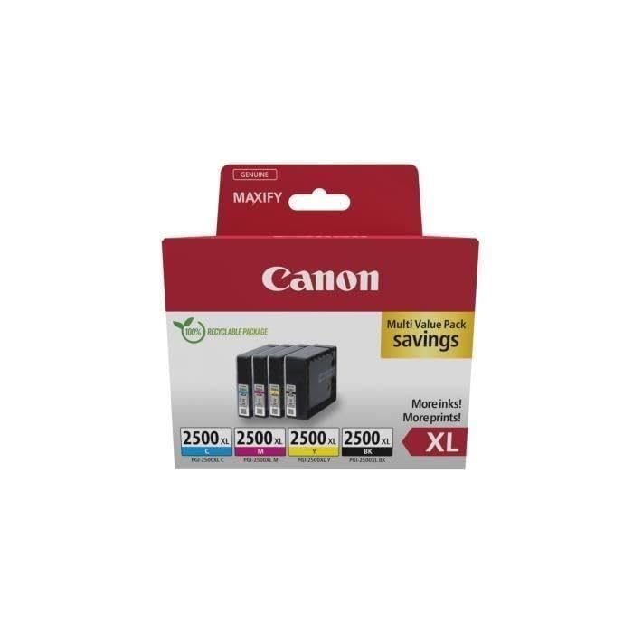 Canon PGI-2500 XL C M Y BK Advantage Pack 4 Ink Cartridges with larger capacity XL (Black, Cyan, Magenta, Yellow) Original [Recyclable cardboard packaging 2024] - 9254B010