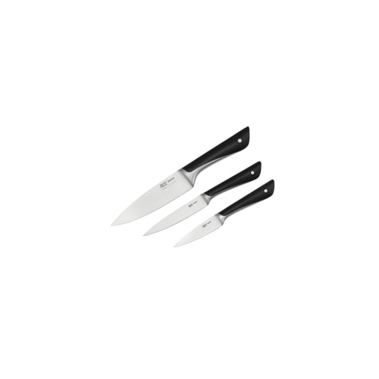 Tefal Jamie Oliver 3-piece knife set, chef's knife, utility knife, paring knife, high cutting performance, distinctive design, durable blades, stainless steel, black, K267S355