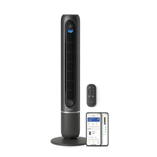 Philips Smart Tower Fan 7000 Series - 8.4 m/s strong, ultra-quiet 22 dB, energy efficient, app & remote control, WiFi, 12 levels, sleep mode, temp display, 12-hour timer, 80° oscillation (CX7550/01)
