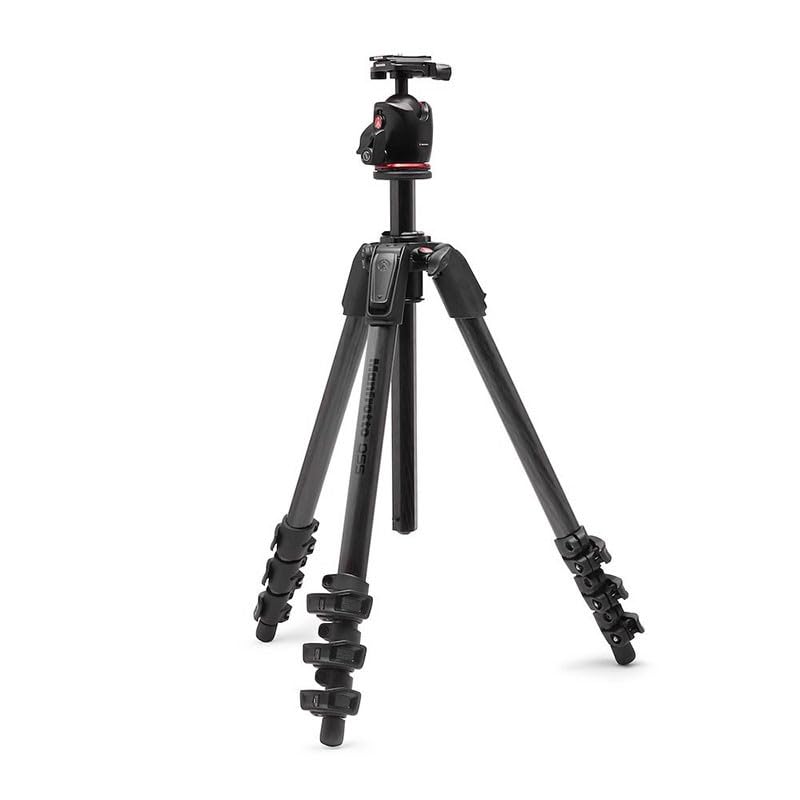 Manfrotto 055XPRO AS, 4-section carbon fiber camera tripod, kit with XPRO ball head, 90-degree column, 15 kg load capacity, Arca-Swiss plate, for DSLR/mirrorless camera, camera tripod, photo tripod. - MK055CXPRO4-Q6T